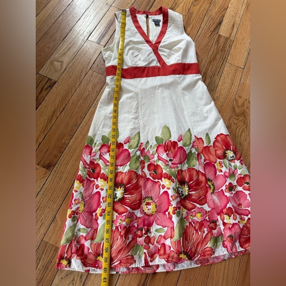 Ann Taylor 100% Cotton V Neck Sleeveless A Line White/Red Dress Women’s Sz 4 - Picture 12 of 15